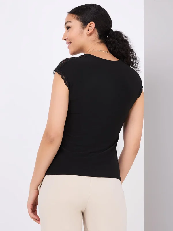V-Neck Dolman Sleeve Top With Lace Details - Image 8