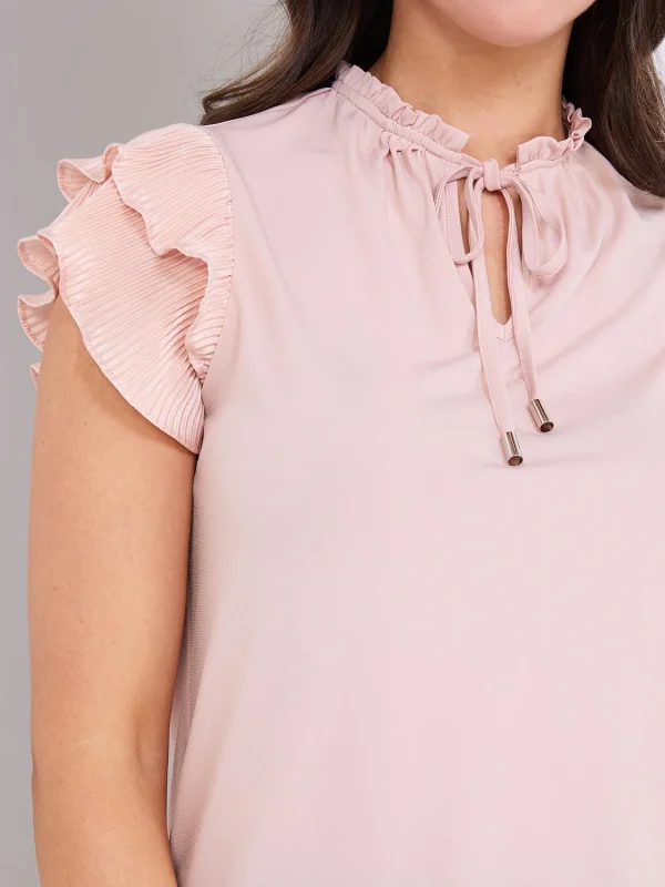 Double Ruffle Sleeve Top With Front Keyhole - Image 12