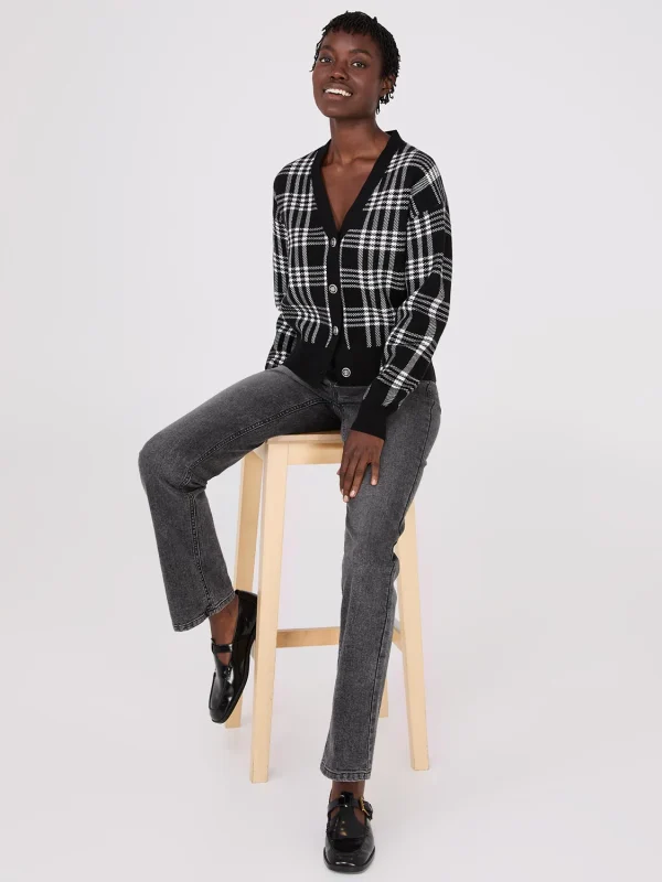 Plaid V-Neck Knit Cardigan - Image 3