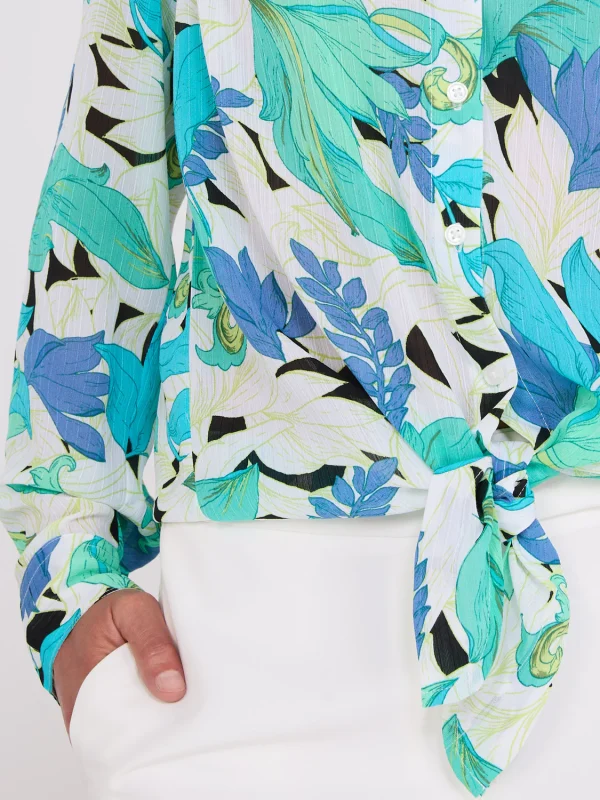 Printed Button-Front Blouse With Tie Front - Image 4