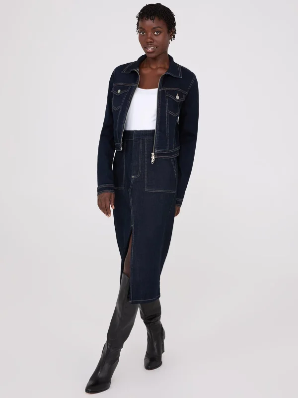 Denim Pencil Skirt With Front Slit - Image 2