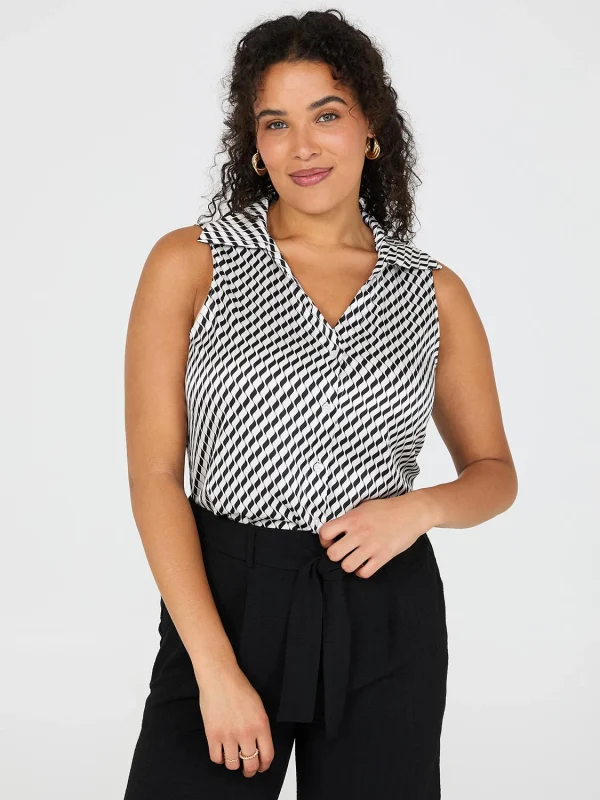 Geo Print Sleeveless Satin Blouse - Image 2