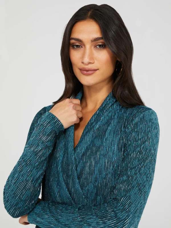 Textured Glitter Velvet Crossover Top - Image 2