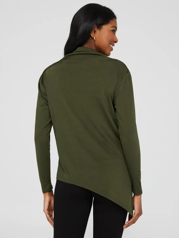 Funnel Neck Slinky Top With Asymmetrical Hem - Image 4