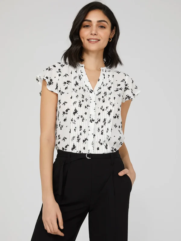 Printed Crepe Chiffon Blouse WIth Pintuck Detail - Image 4