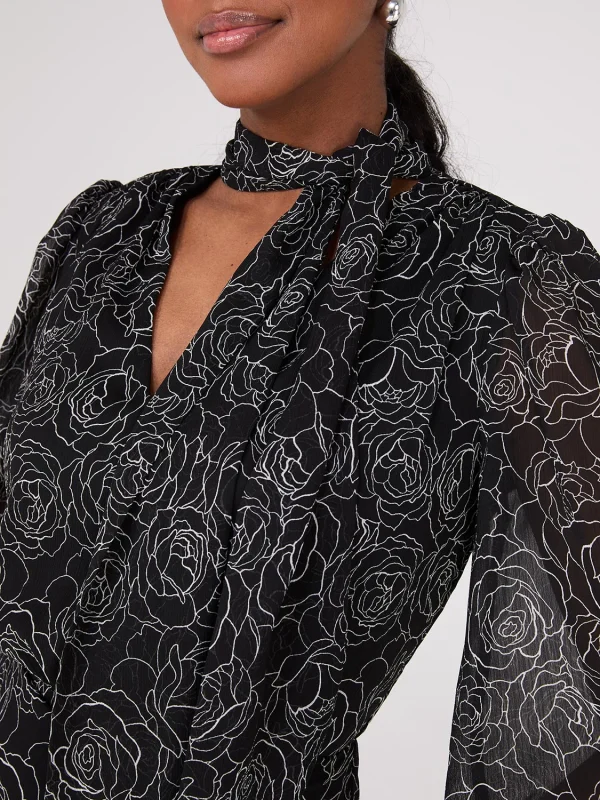 Crinkled Floral Print Bow Midi Dress - Image 3