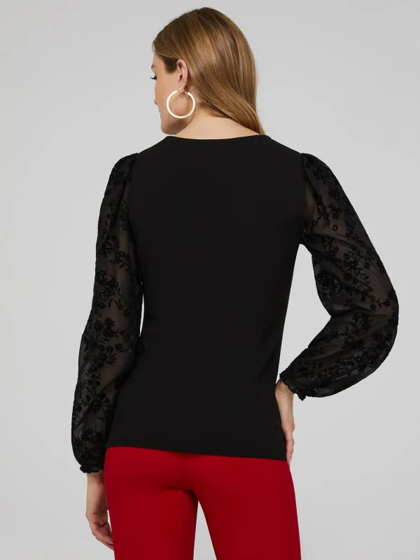 Round Neck Top With Sheer Chiffon Long Sleeves - Image 5