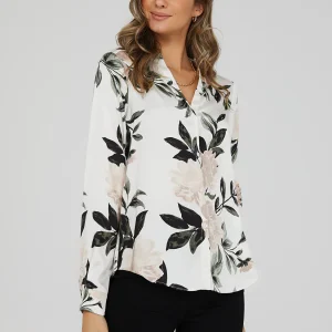 Printed Long Sleeve Split Neck Blouse