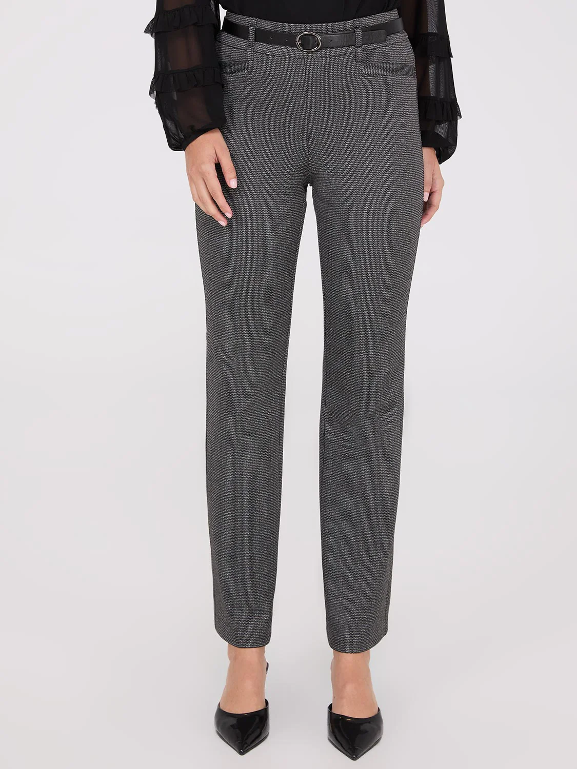 Straight Leg Bootcut Pants With Faux Leather Belt - Image 2