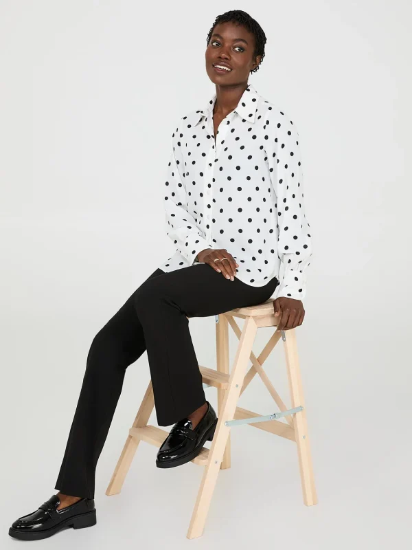 Dot Print Chiffon Button-Front Blouse - Image 2