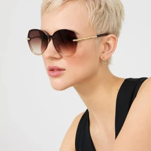 Clear Frame Round Sunglasses With Gold Details