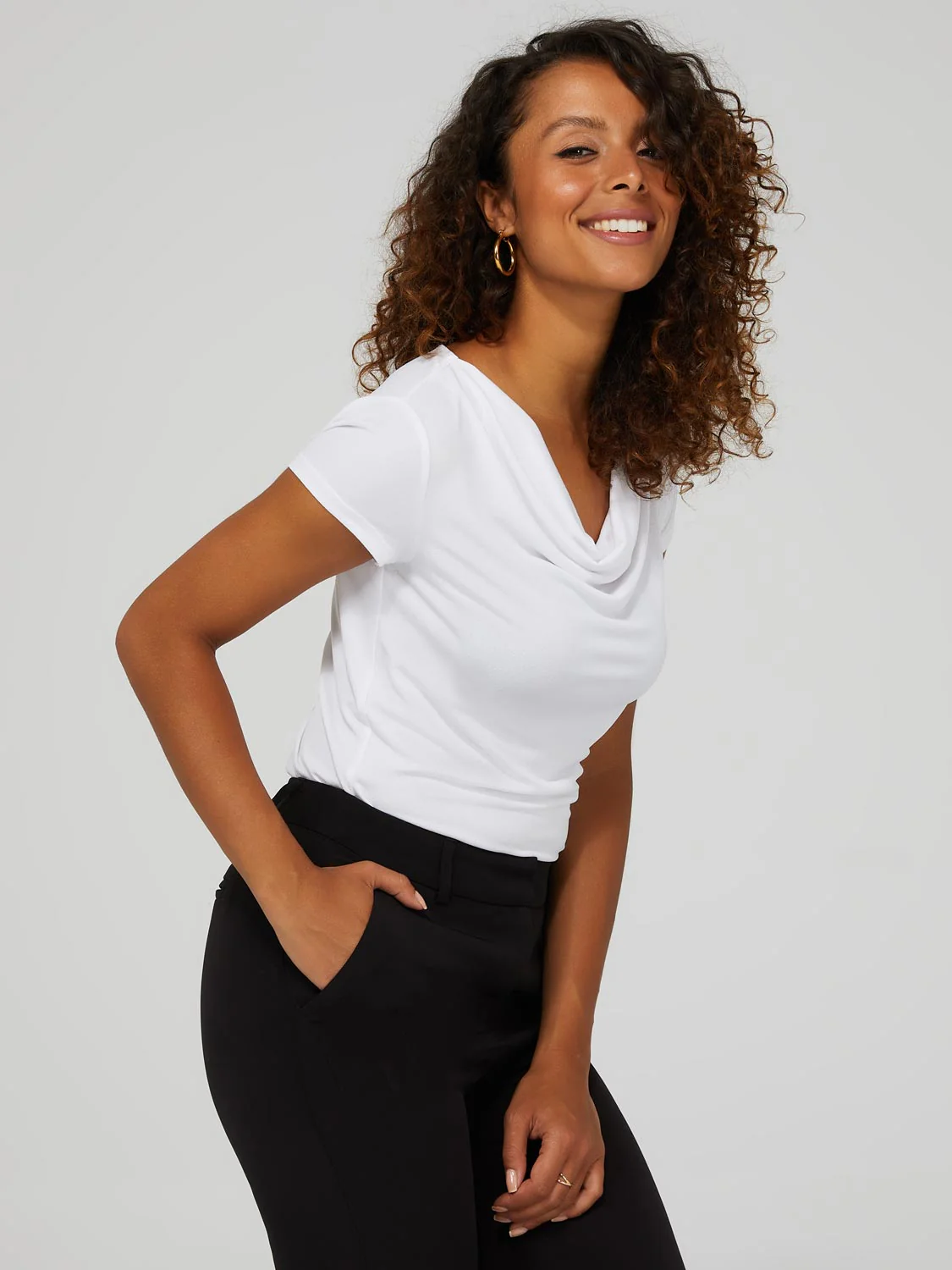 Short Sleeve Crepe Cowl Neck Top - Image 9