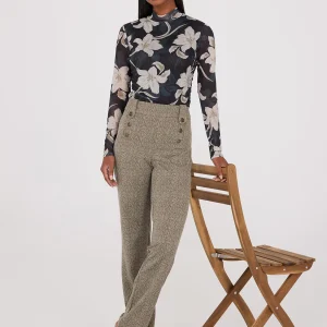Herringbone Straight Leg Pants