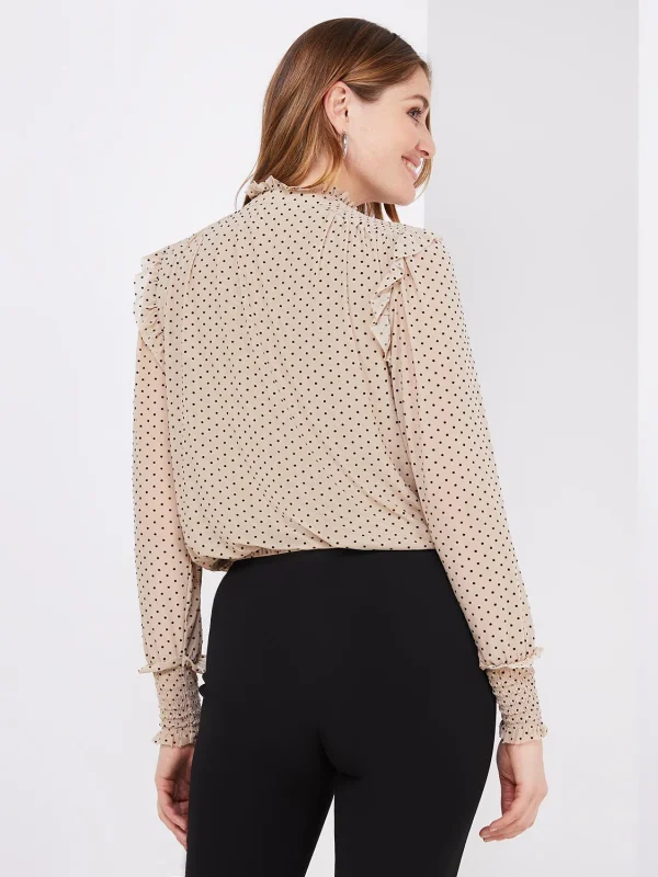 Velvet Dot Mesh Top With Ruffle Details - Image 5