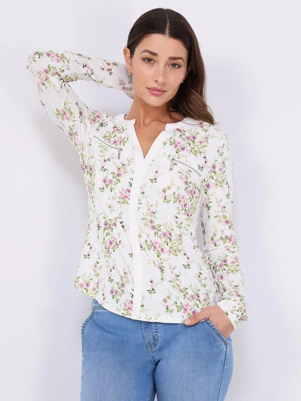 Floral Print Notch Collar Top - Image 3