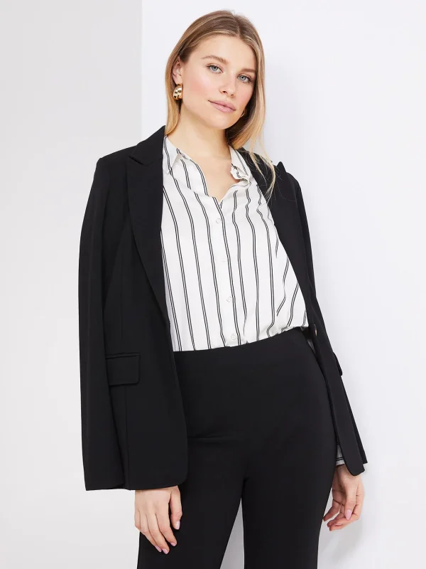 Double Pinstripe Satin Button-Front Blouse - Image 2