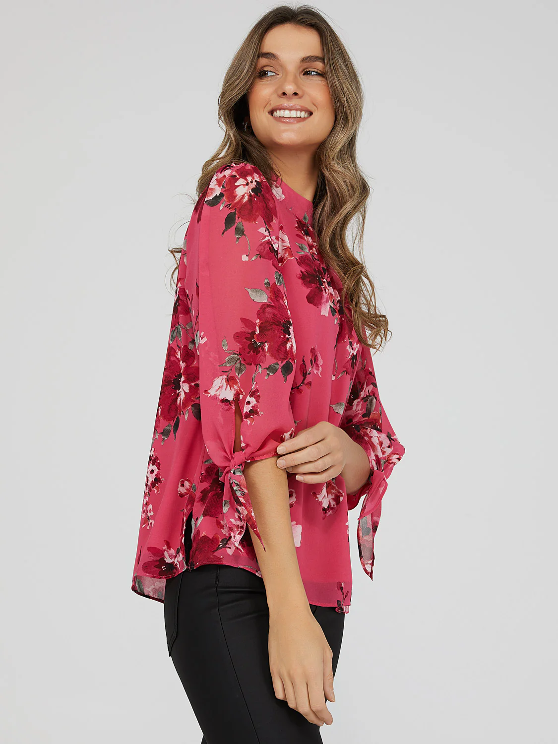 Printed Chiffon Mock Neck Blouse - Image 3