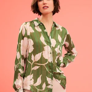 Printed Shadow Stripe Button-Front Blouse
