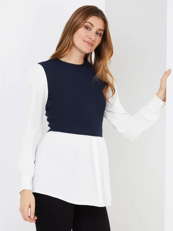 2-Fer Ribbed Top With Button-Front Blouse - Image 3