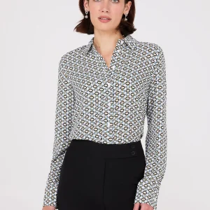 Geo Print Chiffon Button-Front Blouse
