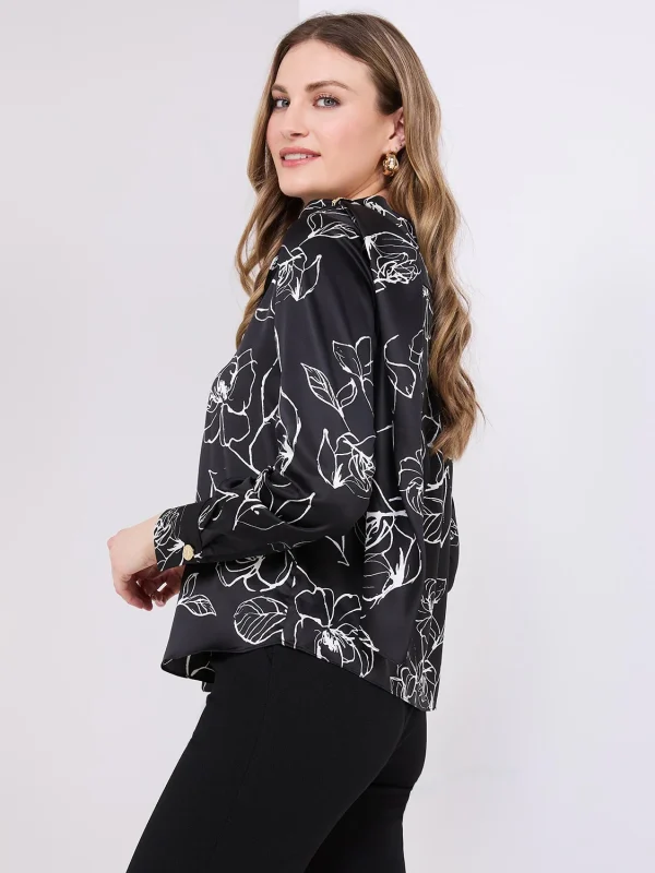 Printed Satin Shawl Top With Gold Chain Detail - Image 4