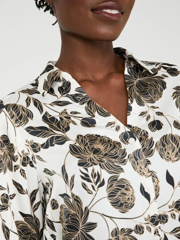 Floral Print Satin Button-Front Blouse - Image 4