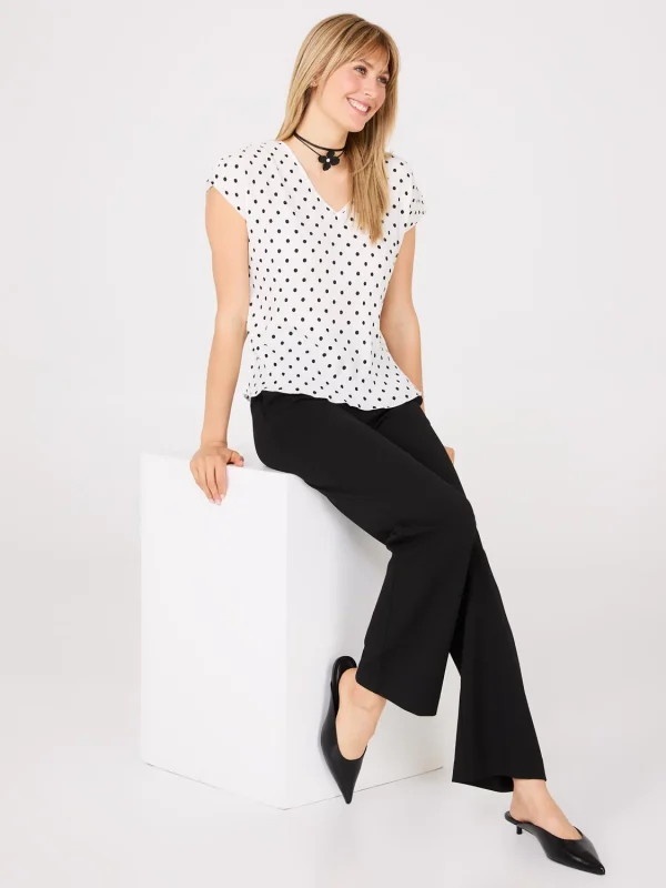 Dot Print V-Neck Pleated Top - Image 3