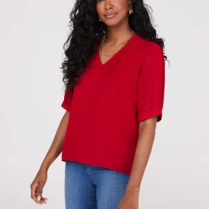 Chiffon V-Neck Pleated Popover Blouse