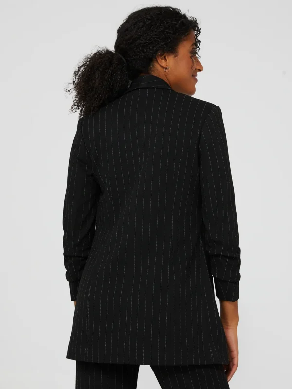 Pinstripe Crepe Open Blazer - Image 6