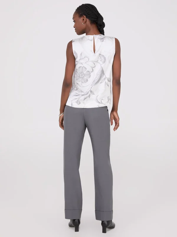Sleeveless Floral Print Satin Top With Button Details - Image 5