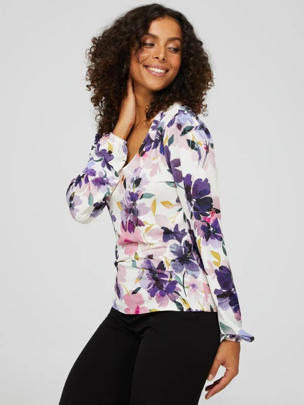 Floral Long Balloon Sleeve Top - Image 4