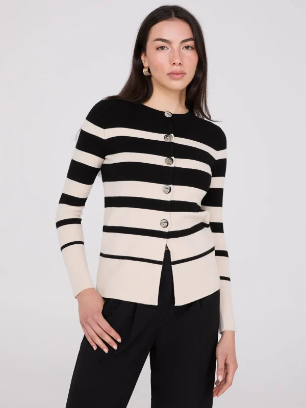 Colour Block Striped Button-Front Cardigan - Image 2