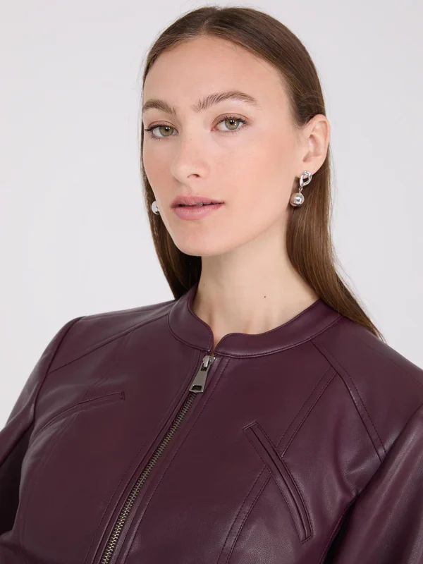 Collarless Faux Leather Jacket - Image 11