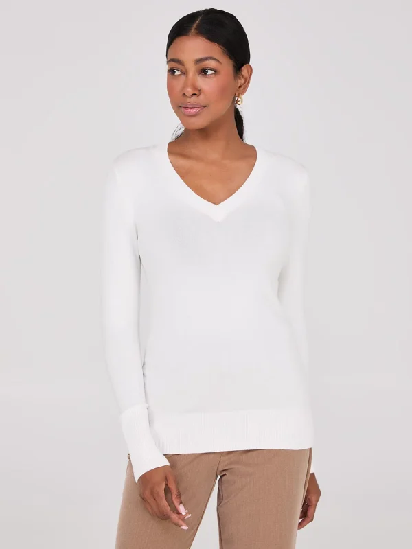 V-Neck Long Sleeve Sweater With Ribbed Details - Image 6