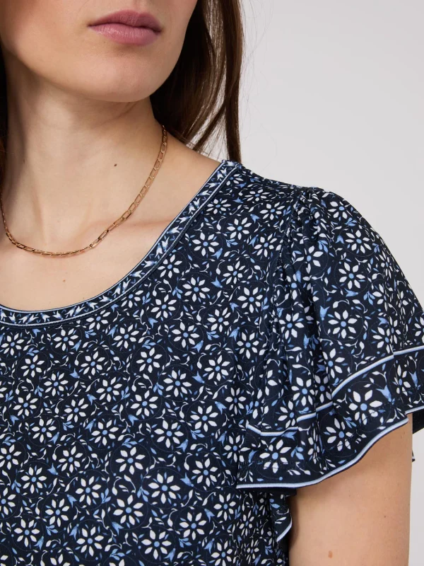 Printed Scoop Neck Flutter Sleeve Jersey Top - Image 3