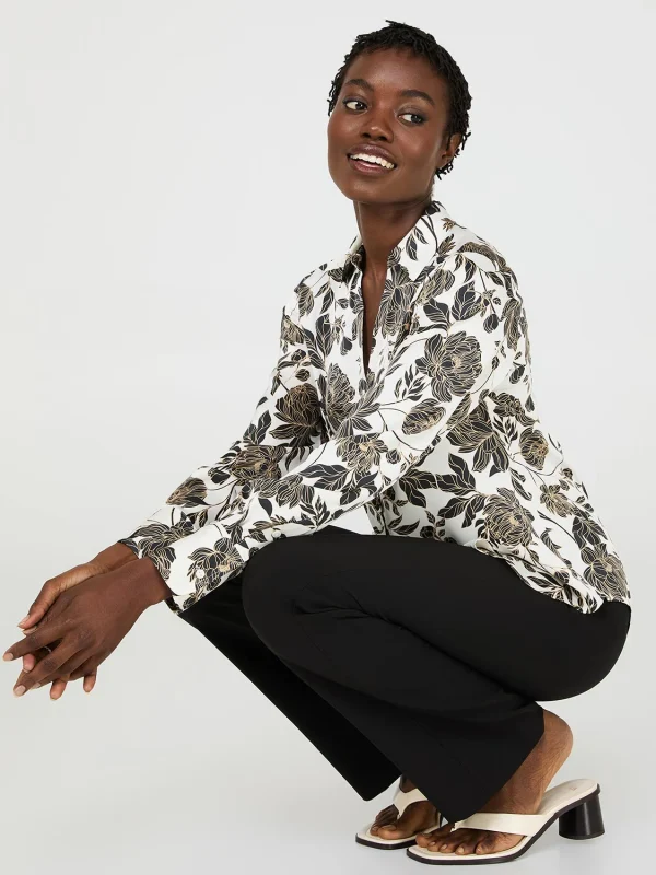 Floral Print Satin Button-Front Blouse - Image 3