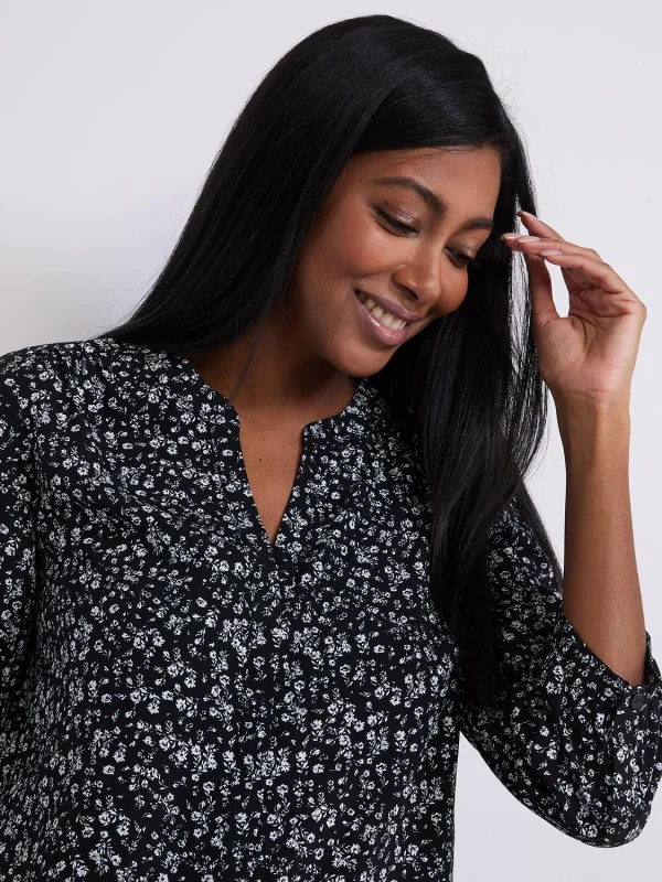 Floral Print Chiffon Split Neck Blouse - Image 2