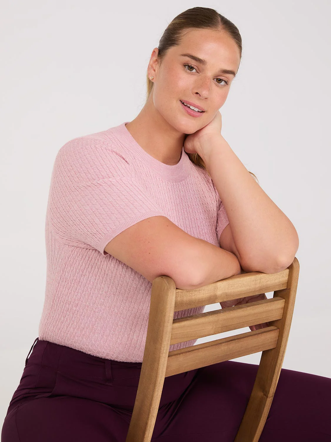 Short Sleeve Cable Knit Sweater - Image 3