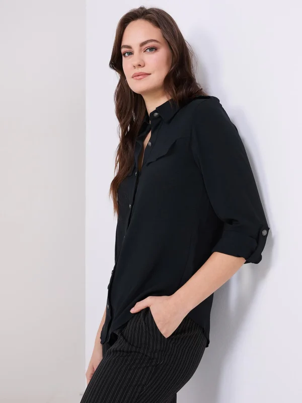 Utility Pocket Button-Front Blouse - Image 4
