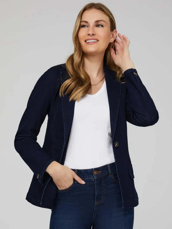 One-Button Denim Blazer With Flap Pockets - Image 3