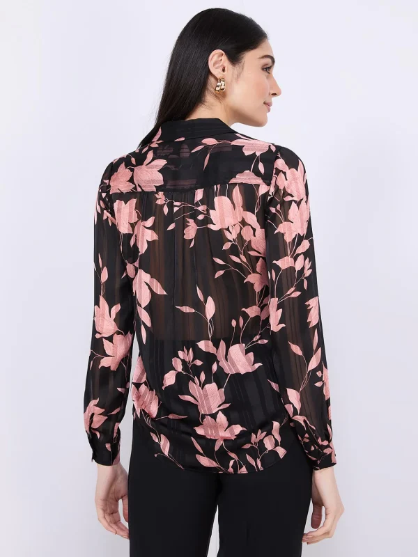 Floral Print Shadow Stripe Button-Front Blouse - Image 6