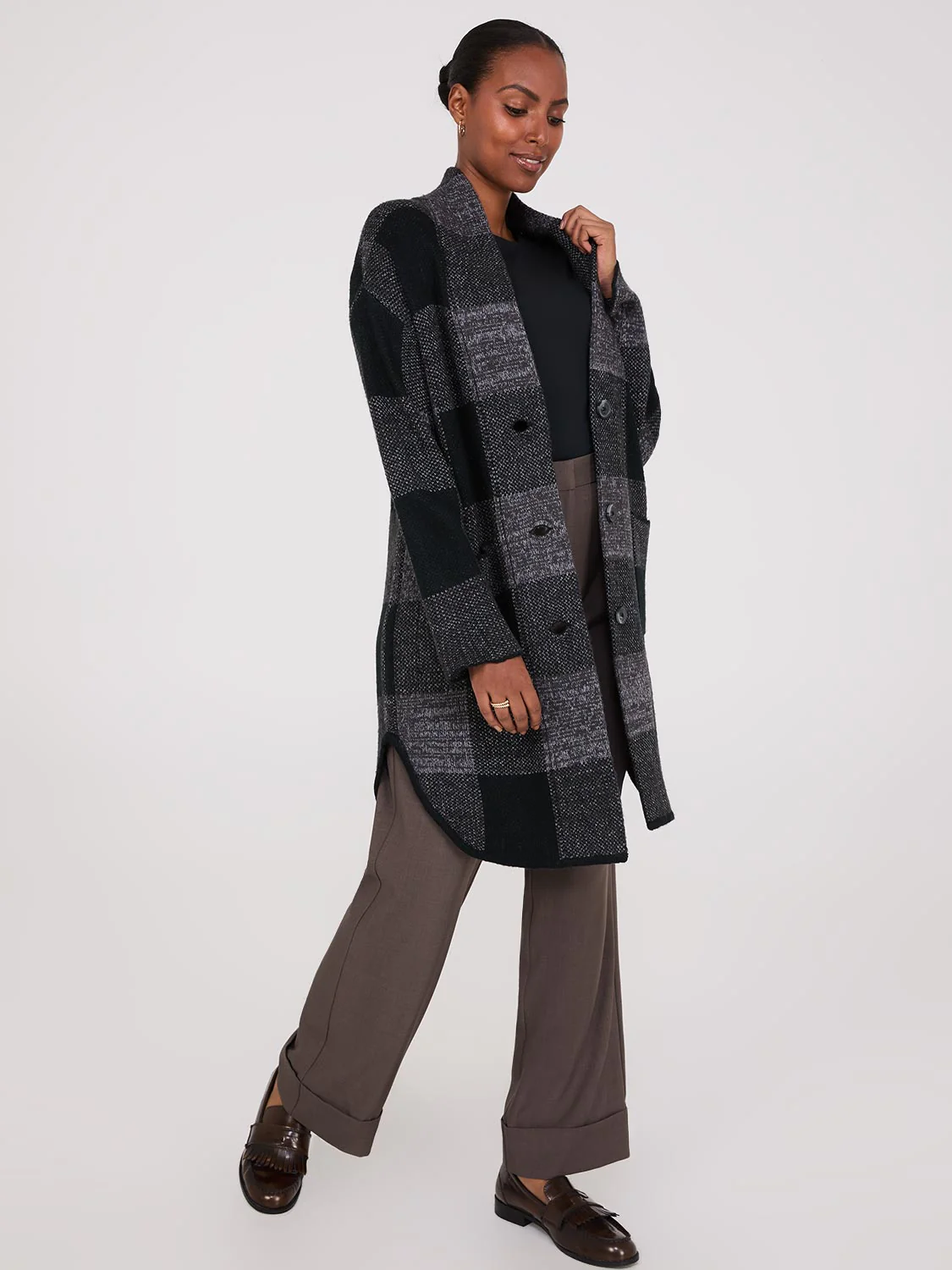 3-Button Plaid Coatigan - Image 2