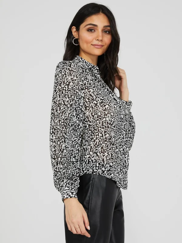 Printed Button-Front Blouse With Pleated Sleeves - Image 4