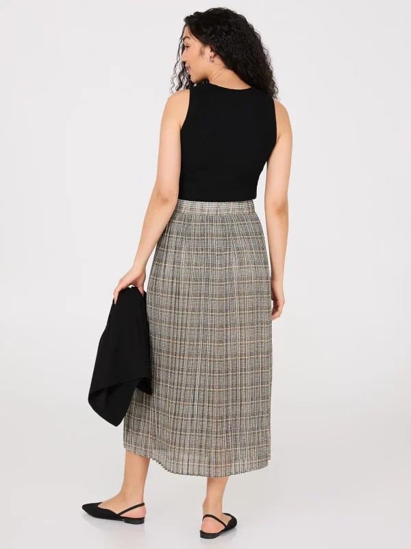 Plaid Pleated Chiffon Skirt - Image 5