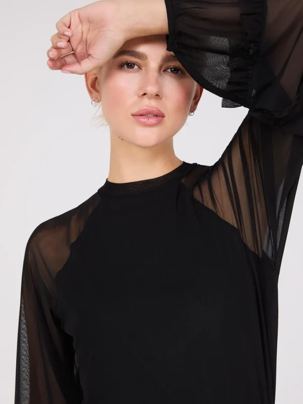 Mock Neck Mesh Top With Ruffle Details - Image 2