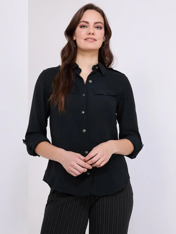 Utility Pocket Button-Front Blouse - Image 3