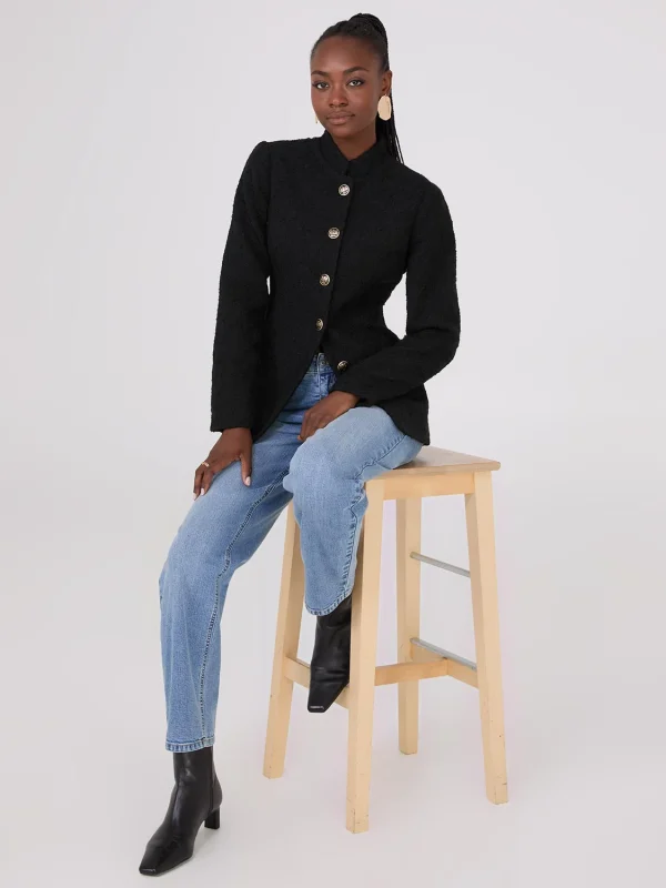 Boucle Blazer With Mandarin Collar - Image 4