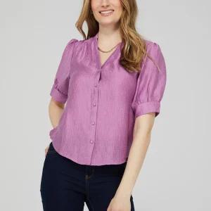 Split V-Neck Blouse With Pintuck Detail