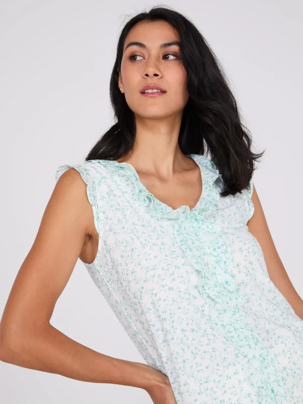 Sleeveless Floral Print V-Neck Top With Ruffle Details - Image 2