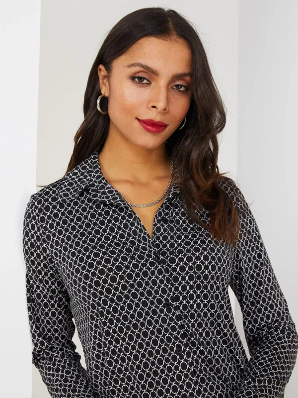 Geometric Print Button-Front Blouse - Image 2